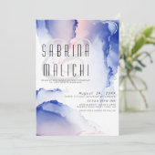 コバルトブルー赤面バラモダン流体インク招待状 招待状 (スタンド正面)