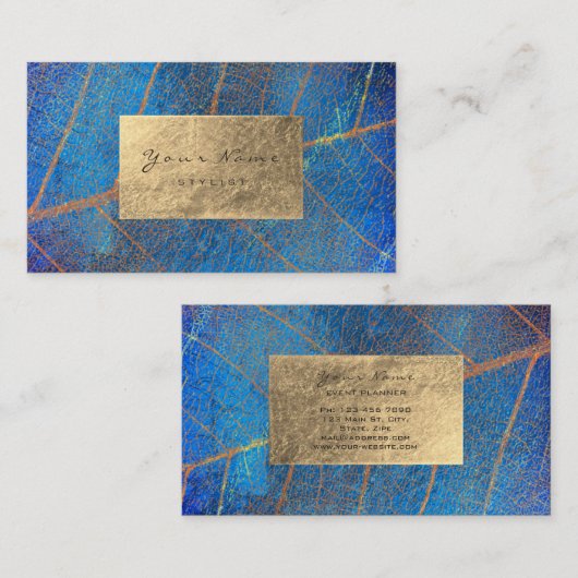 コバルトブルー金ゴールドサファイアセピアフォイル植物学 名刺 (正面/裏面)