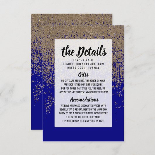 コバルトブルー ゴールド グリッター オンブレ グラデーション エンクロージャーカード (正面/裏面)