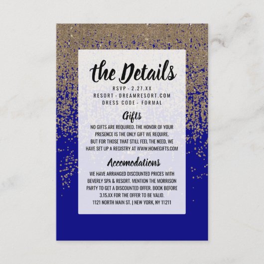 コバルトブルー ゴールド グリッター オンブレ グラデーション エンクロージャーカード (正面)