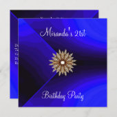 コバルトブルー ブラック アブストラクト 21歳の誕生日 招待状 (正面/裏面)