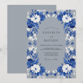 コバルトホワイトの花輪の結婚式 招待状 (正面/裏面)