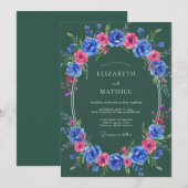 コバルトマゼンタの花輪の結婚式 招待状 (正面/裏面)