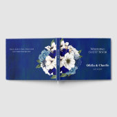 コバルトモダンダスティブルーホワイトフローラ結婚ズ ゲストブック (全面)