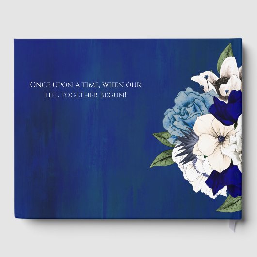 コバルトモダンダスティブルーホワイトフローラ結婚ズ ゲストブック (裏面)