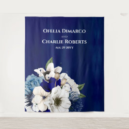 コバルト ダスティーブルー ホワイト フラワー フォト ウォール バックドロップ タペストリー