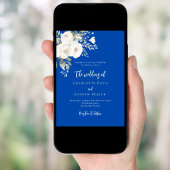 コバルブルーホワイトローズ花模様結婚ズ 招待状