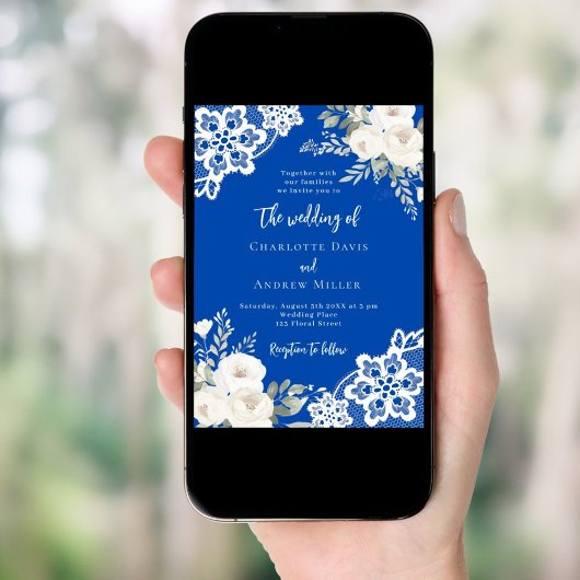 コバルブルー白いバラのレース結婚の 招待状