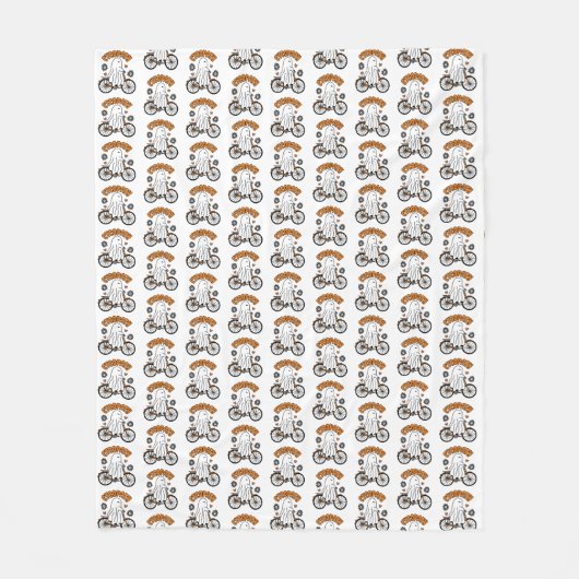 コパスハロウィーン幽霊オンオレンジ自転車 フリースブランケット (正面)