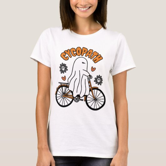 コパスハロウィーン幽霊オンオレンジ自転車 Tシャツ (正面)