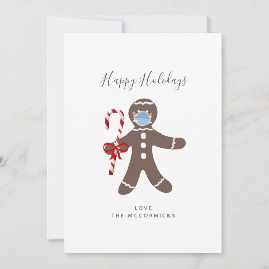 コビッドクリスマスおもしろい顔マスクジンジャーブレッドマン シーズンカード (正面)