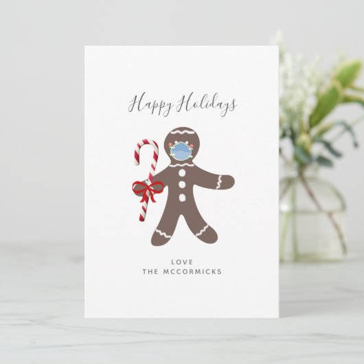 コビッドクリスマスおもしろい顔マスクジンジャーブレッドマン シーズンカード (スタンド正面)