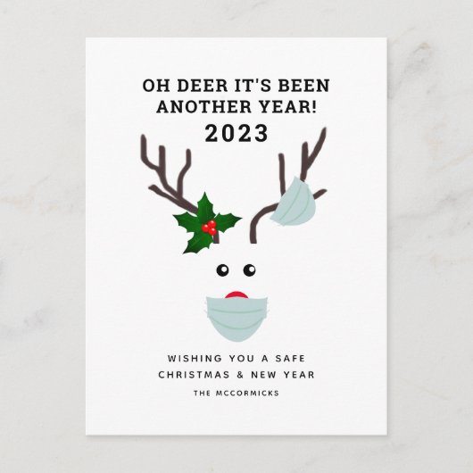 コビデおもしろいスクリスマストナカイ着用顔マスク シーズンポストカード (正面)