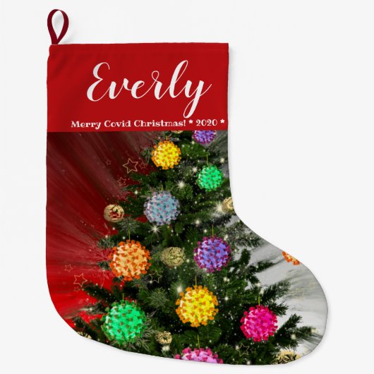 コビデメリースのクリスマスの卵子分子の木の装飾剤 ラージクリスマスストッキング (正面)