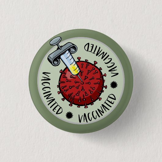 コビドウイルスの針|ワクチン接種済み 缶バッジ (正面)