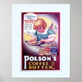 コピー1930古い広告 – インド:ポルソンのコーヒー&バター ポスター (正面)
