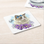 コピー・オブ・ハンドおもしろいスケッチ可愛い花柄 スクエアペーパーコースター (アングル)