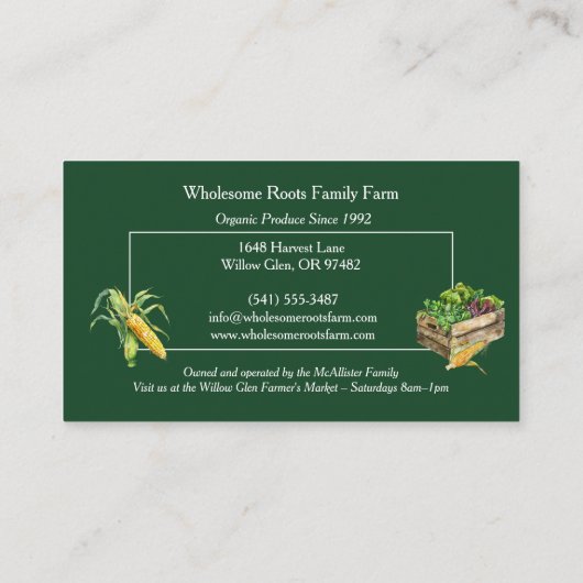 コブの水彩農家市場のトウモロコシ 名刺 (裏面)