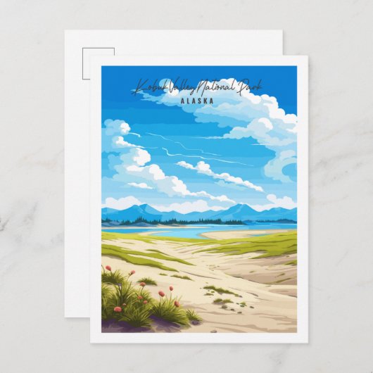 コブクバレーアラスカヴィンテージ旅行イラストレーション ポストカード (正面/裏面)