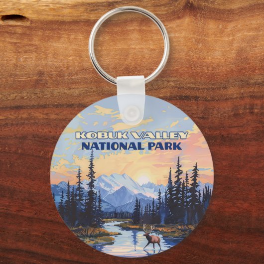 コブクバレー国立公園アラスカカリブーヴィンテージ キーホルダー (正面)
