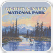 コブクバレー国立公園アラスカカリブーヴィンテージ シール (正面)