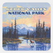 コブクバレー国立公園アラスカカリブーヴィンテージ スクエアシール (正面)