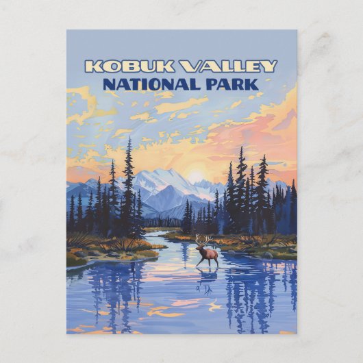 コブクバレー国立公園アラスカカリブーヴィンテージ ポストカード (正面)