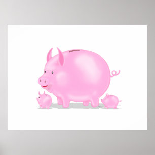 コブタが付いている貯金箱 ポスター