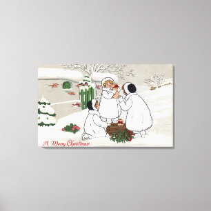 コブタを握るメリーなChristmasPeople キャンバスプリント