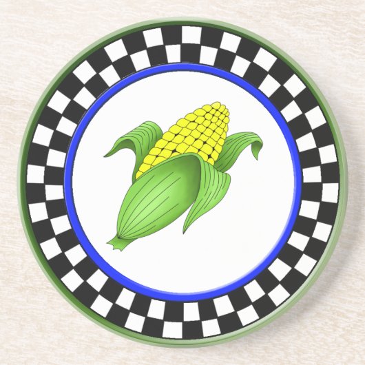 コブラウンドサンドストーンチェッカーボードコースト上のコーン コースター (正面)