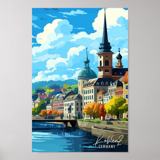 コブレンツドイツアートヴィンテージトラベルイラストレーション ポスター (正面)
