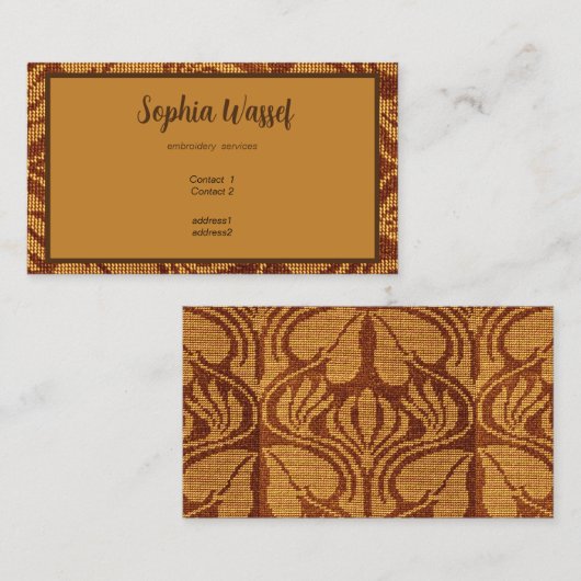 コプト刺しゅう模様 – オレンジ葉色の模様 名刺 (正面/裏面)