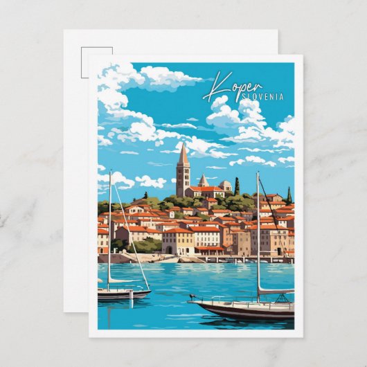 コペルスロベニアのヴィンテージ旅行イラストレーション ポストカード (正面/裏面)