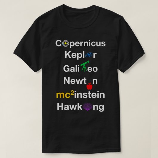 コペルニクス・ガリレオ・ケプラー・ニュートン宇宙科学者 Tシャツ (デザイン正面)