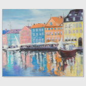 コペンハーゲンで1輝く日、カラフル建物、 ラッピングペーパー (フラット)