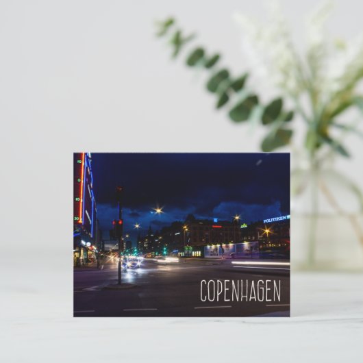コペンハーゲンのデンマークの都市の夜のはがき ポストカード (スタンド正面)