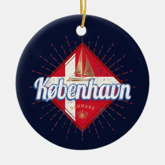 コペンハーゲンキャピタルデンマークレトロ帆走船 セラミックオーナメント (正面)