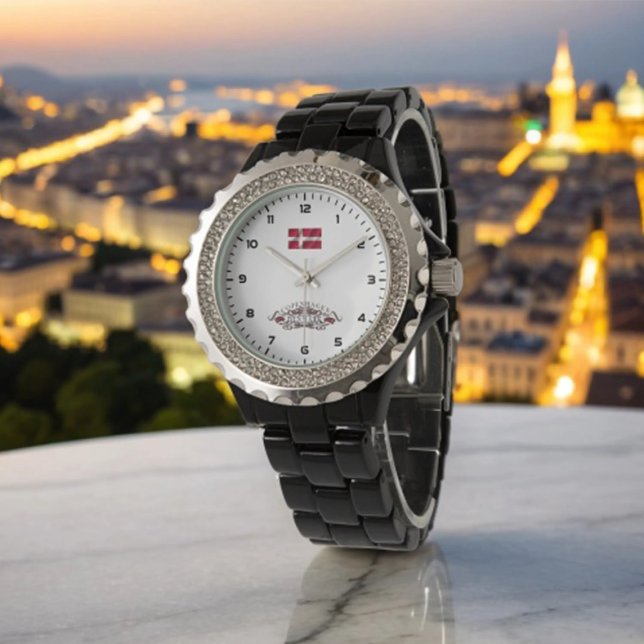 コペンハーゲンコールラインストーンブラックエナメル 腕時計 (クリエイターアップロード済み)