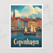 コペンハーゲンデンマークアートヴィンテージトラベルイラストレーション ポストカード (正面)