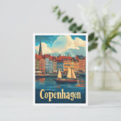 コペンハーゲンデンマークアートヴィンテージトラベルイラストレーション ポストカード (スタンド正面)