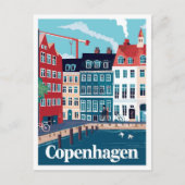 コペンハーゲンデンマークアートヴィンテージトラベルイラストレーション ポストカード (正面)