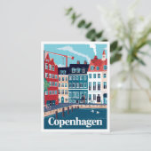 コペンハーゲンデンマークアートヴィンテージトラベルイラストレーション ポストカード (スタンド正面)