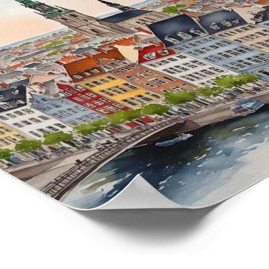 コペンハーゲンデンマークウォーターカラー ポスター (角)