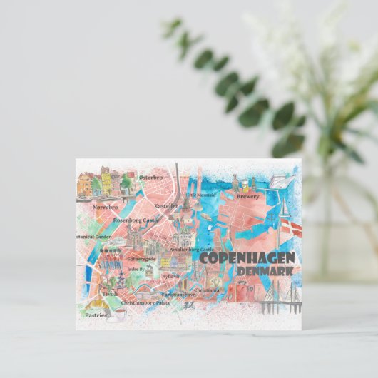 コペンハーゲンデンマーククリーン象徴的な都市の地図 ポストカード (スタンド正面)