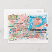 コペンハーゲンデンマーククリーン象徴的な都市の地図 ポストカード (正面/裏面)