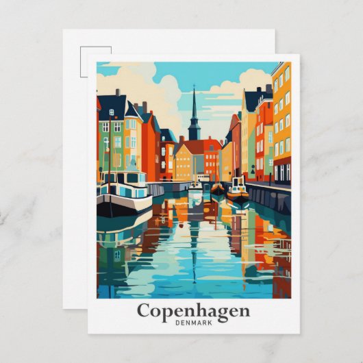 コペンハーゲンデンマークトラベルアートヴィンテージイラストレーション ポストカード (正面/裏面)