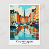 コペンハーゲンデンマークトラベルアートヴィンテージイラストレーション ポストカード (正面)