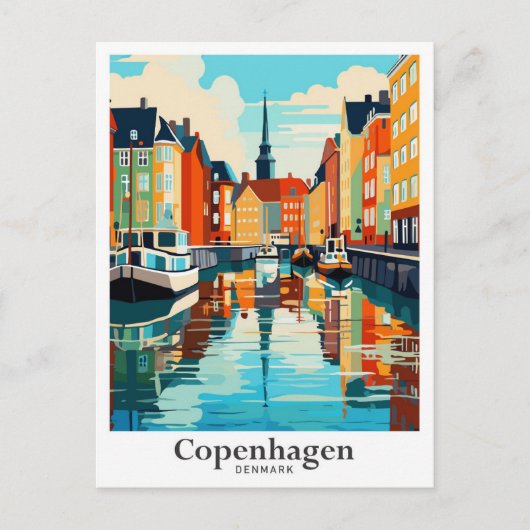 コペンハーゲンデンマークトラベルアートヴィンテージイラストレーション ポストカード (正面)