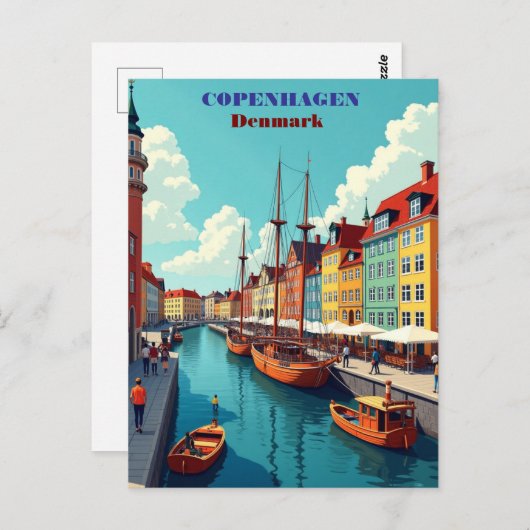 コペンハーゲンデンマークヴィンテージトラベルアートプリントホテル ポストカード (正面/裏面)