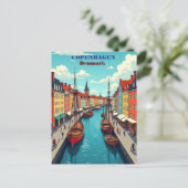コペンハーゲンデンマークヴィンテージトラベルアートプリントホテル ポストカード (スタンド正面)